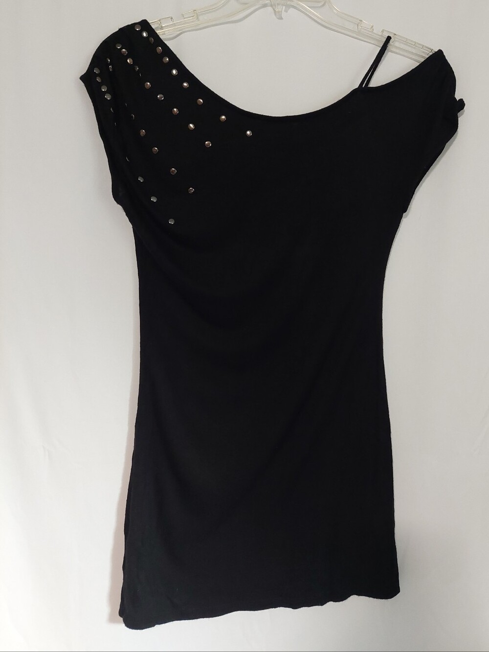 Robin K Black Studded One-Shoulder Top